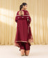 Women's Unstitched Raw Silk Embroidered Red 3 Piece Suit